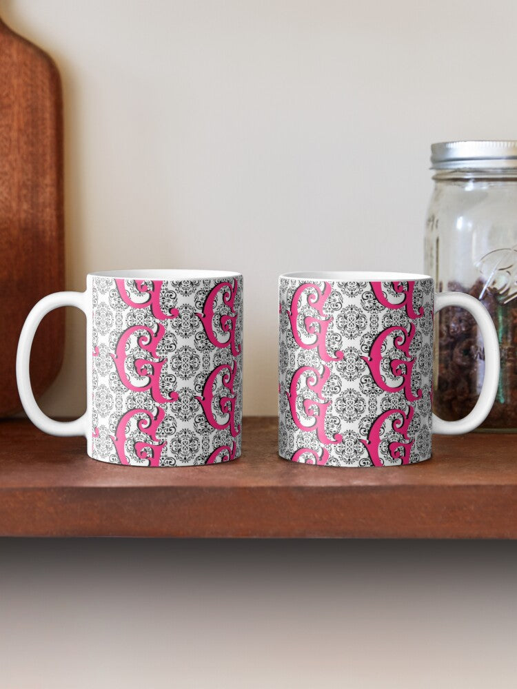 DAMASK INITIAL - coffee or latte mug