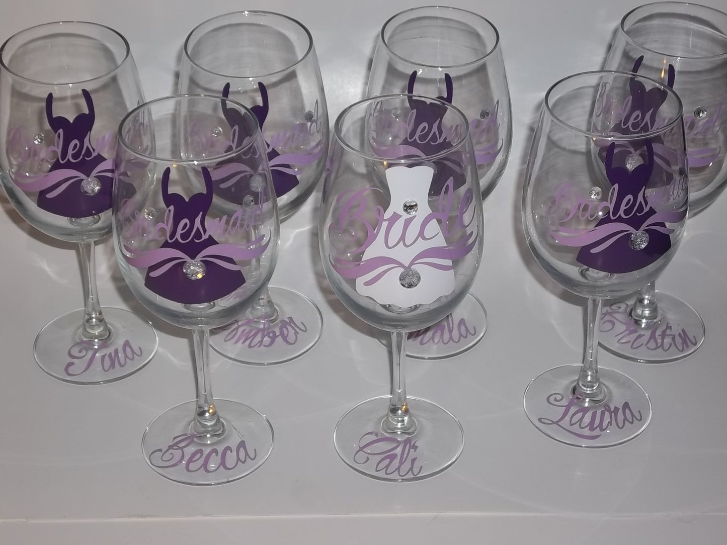 FANCY DRESS | Bridal Party Glassware | Set of 7 | Personalized Glasses | Bridesmaids | Bride | Table Drinkware