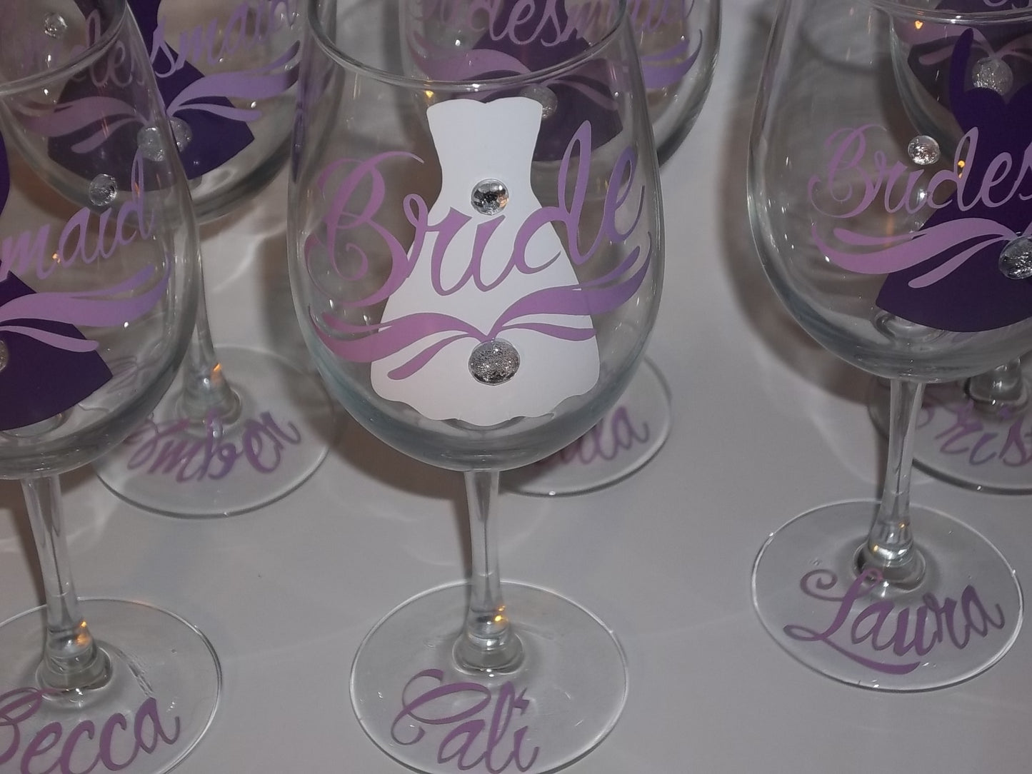 FANCY DRESS | Bridal Party Glassware | Set of 7 | Personalized Glasses | Bridesmaids | Bride | Table Drinkware