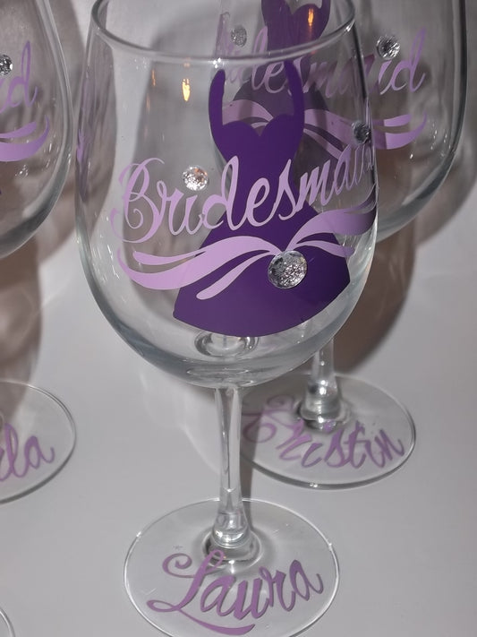 FANCY DRESS | Bridal Party Glassware | Set of 7 | Personalized Glasses | Bridesmaids | Bride | Table Drinkware