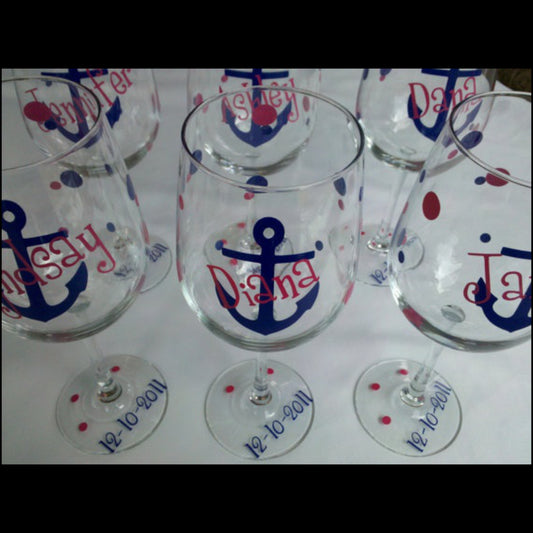 NAUTICAL ANCHOR with NAME | Personalized Glasses | Wedding Party Glassware | Custom Bridesmaid Glass | Bride Wedding Glass | Table Drinkware