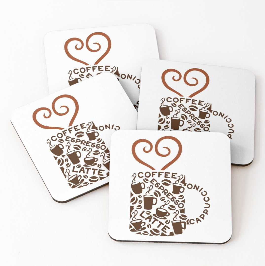 COFFEE WORDS CUP - Set of 4 Coasters